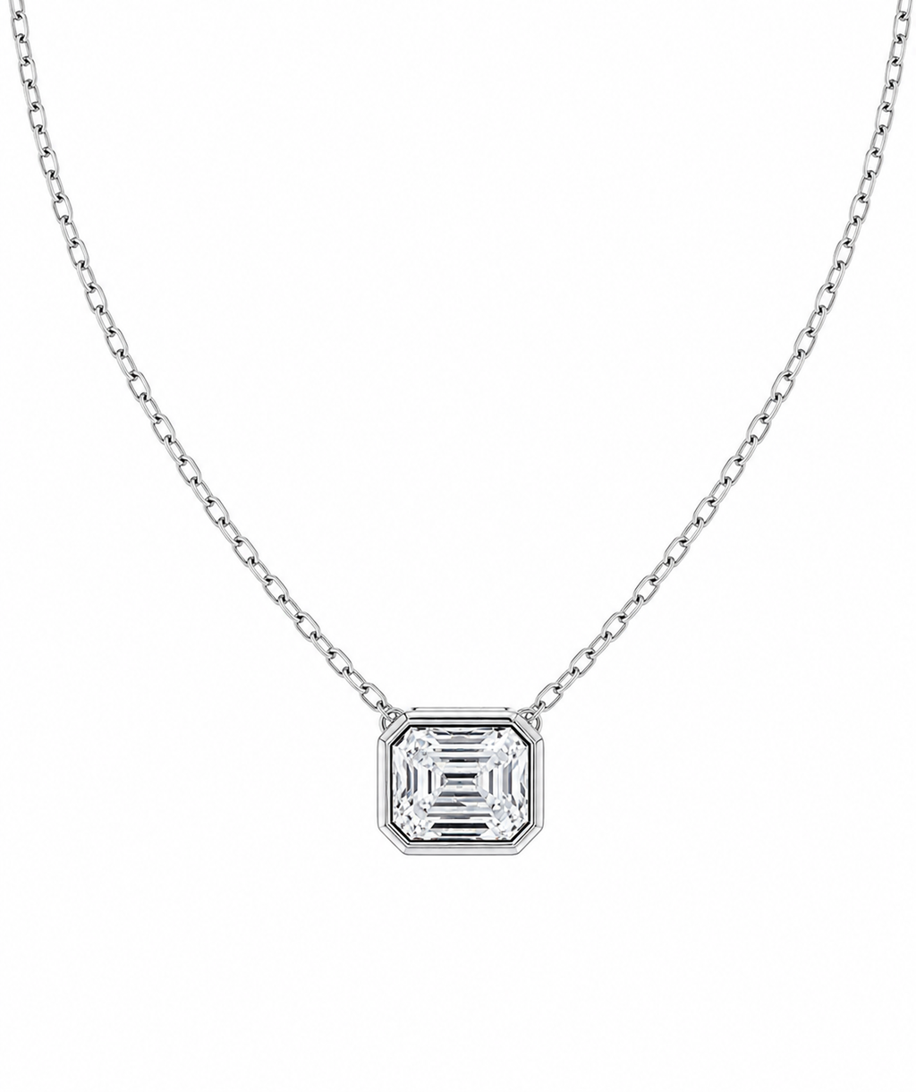 2.00ct Emerald Cut Lab Diamond Bezel Set Pendant and Necklace