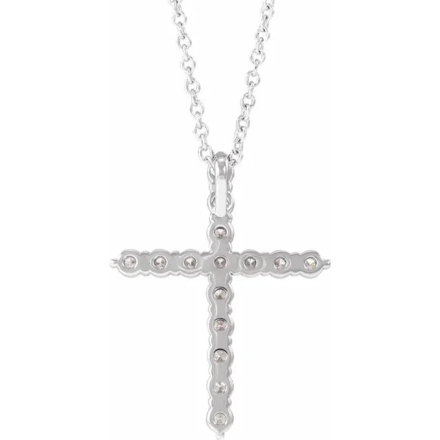 14K White 1/2 CTW Lab-Grown Diamond Cross 16-18" Necklace