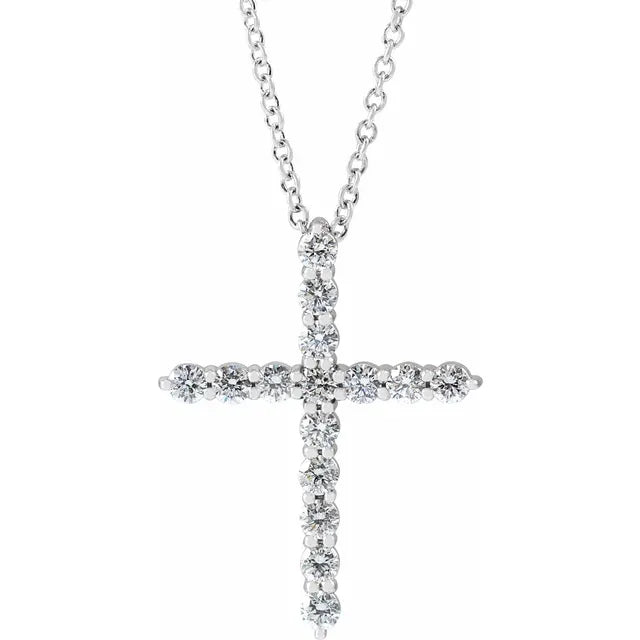 14K White 1/2 CTW Lab-Grown Diamond Cross 16-18" Necklace