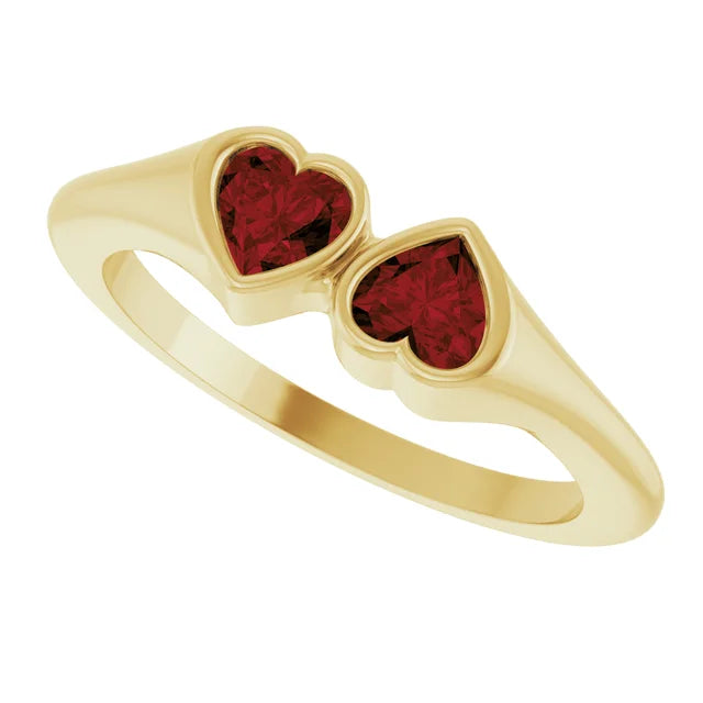 14K Yellow Natural Mozambique Garnet Two-Stone Ring