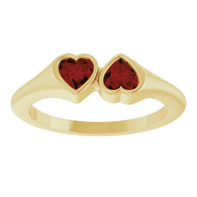 14K Yellow Natural Mozambique Garnet Two-Stone Ring