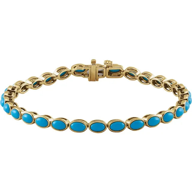 14K Yellow Natural Turquoise Line 7" Bracelet