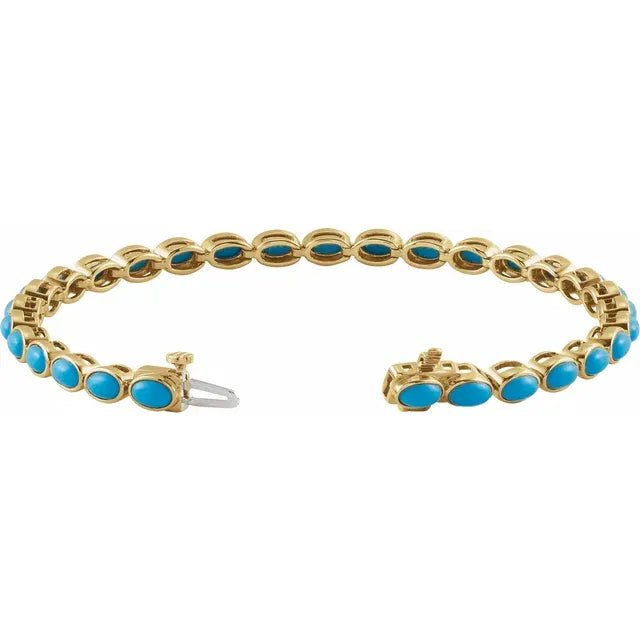 14K Yellow Natural Turquoise Line 7" Bracelet