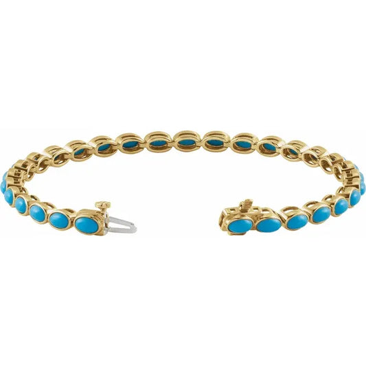 14K Yellow Natural Turquoise Line 7" Bracelet