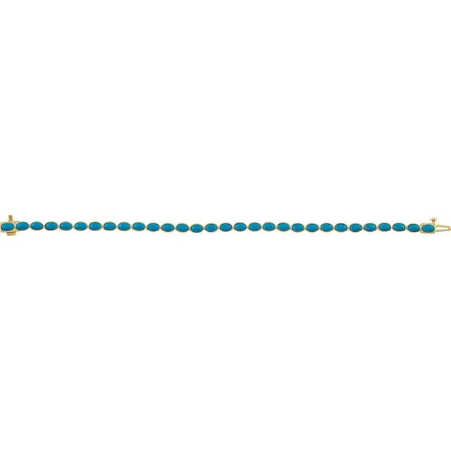 14K Yellow Natural Turquoise Line 7" Bracelet