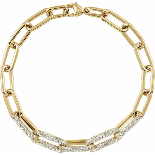 14K Yellow 1 1/2 CTW Lab-Grown Diamond Paperclip-Style 7" Bracelet