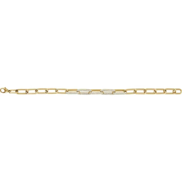 14K Yellow 1 1/2 CTW Lab-Grown Diamond Paperclip-Style 7" Bracelet