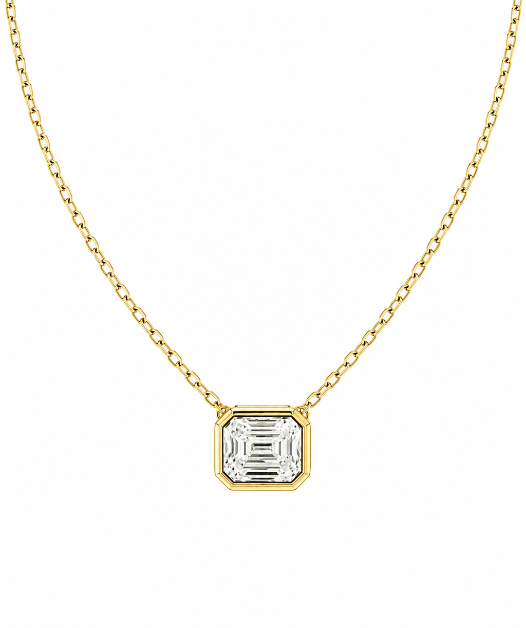 2.00ct Emerald Cut Lab Diamond Bezel Set Pendant and Necklace