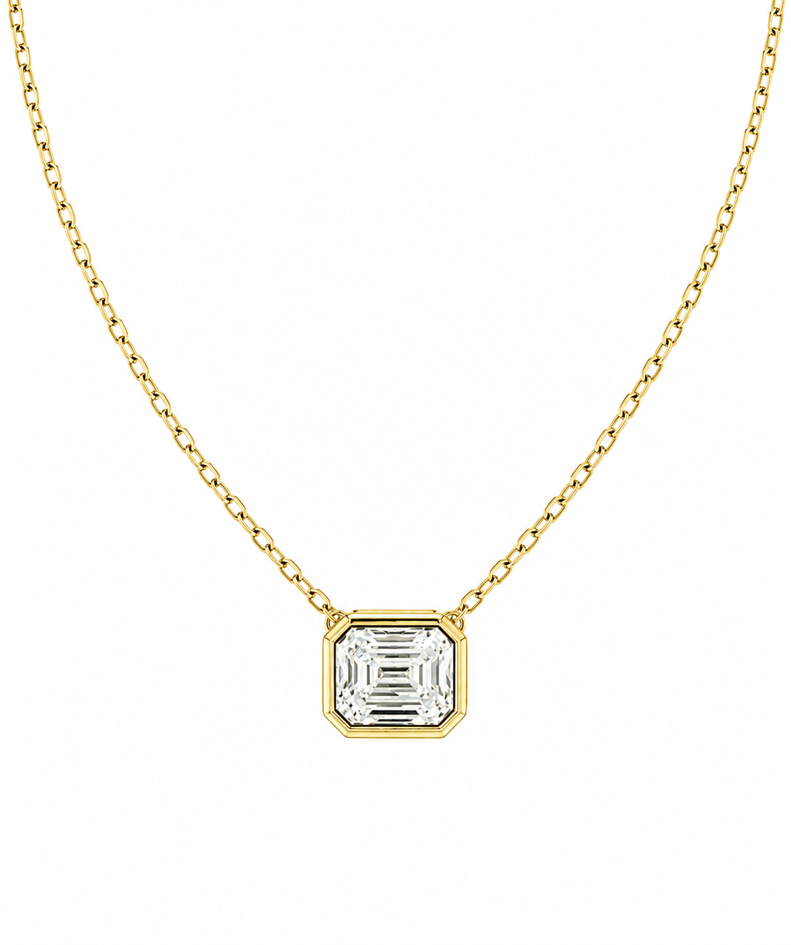 2.00ct Emerald Cut Lab Diamond Bezel Set Pendant and Necklace