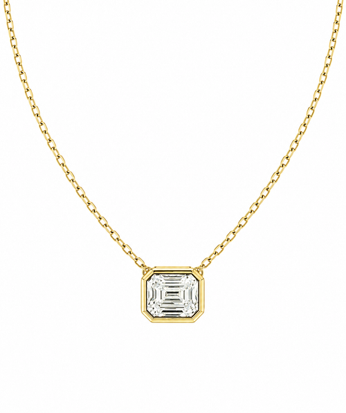 2.00ct Emerald Cut Lab Diamond Bezel Set Pendant and Necklace