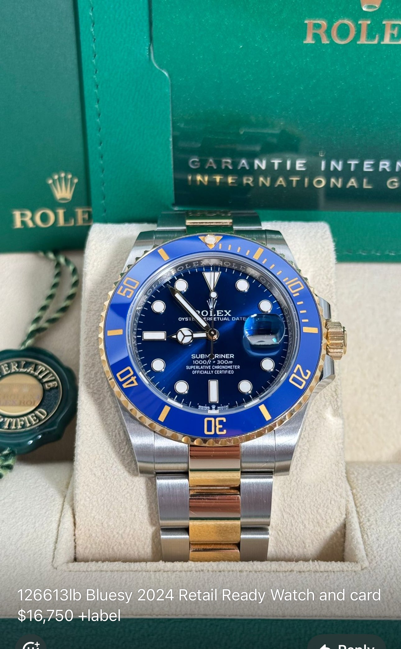 Rolex Submariner Steel and Gold Date - Blue Bezel and Dial